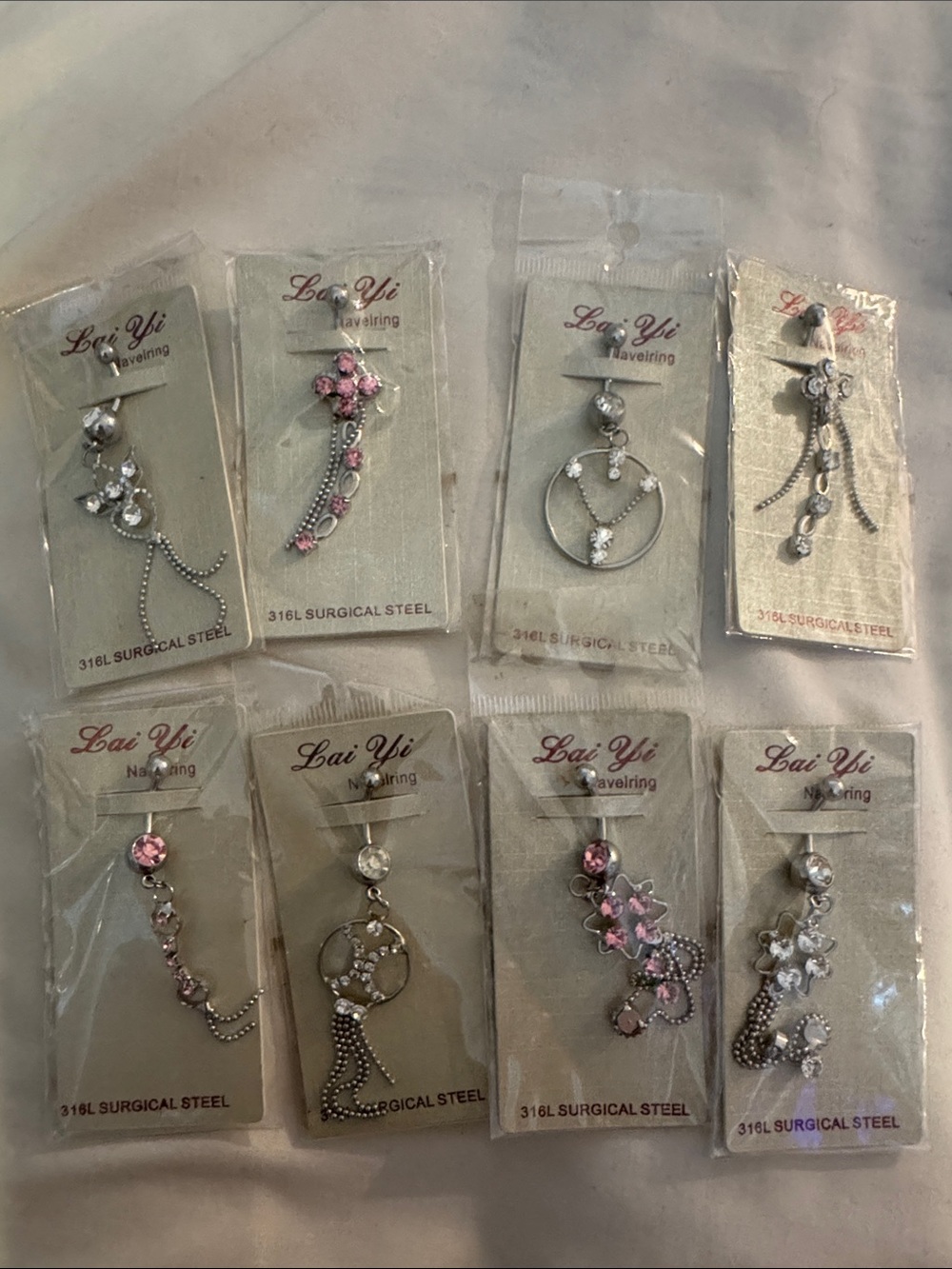 Pink Crystal Dangle Navel Ring – Stainless Steel Women’s Belly Button Jewelry